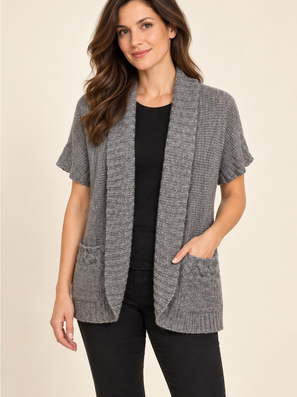 Pink Rose - Gray open cardigan - size XL